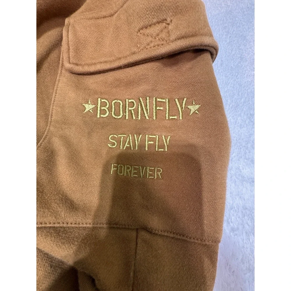 Born Fly Men's Mustard Yellow Sweatpants Size Large Cargo Pants Embroidered  Y2K